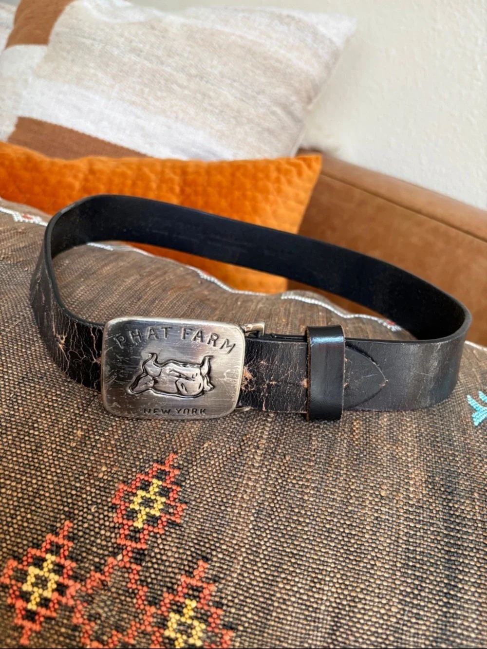 Vintage Phat Farm New York Metal Buckle Leather Belt